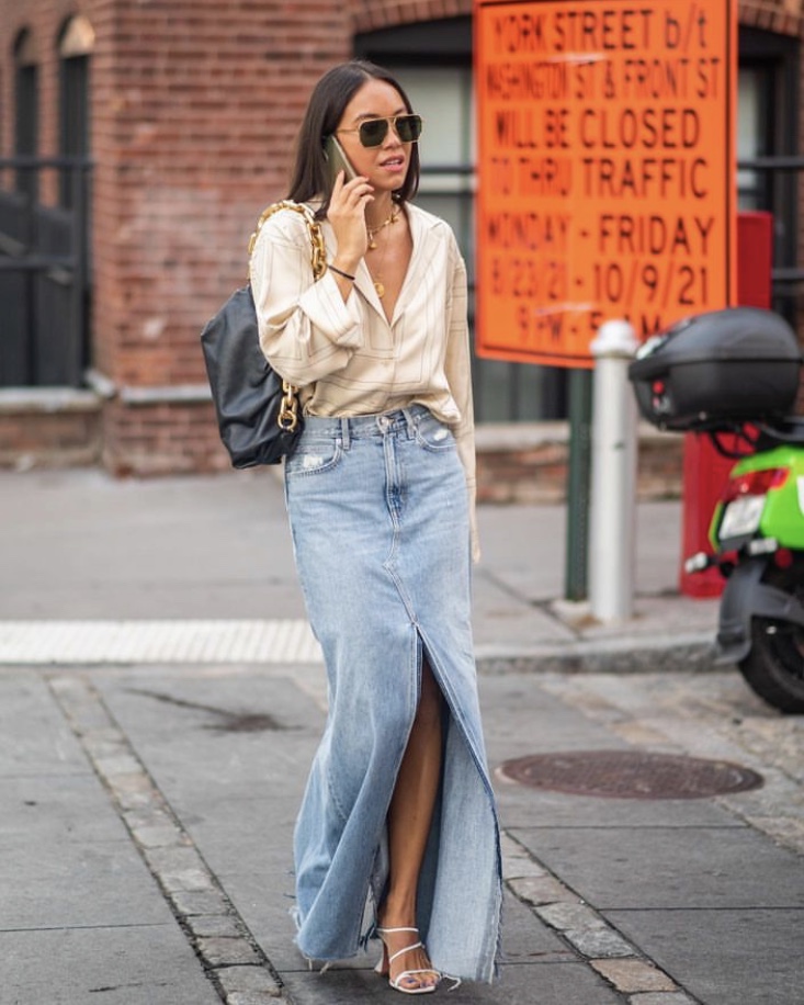 7 Ways To Style Denim Maxi Skirts Le Chic Street