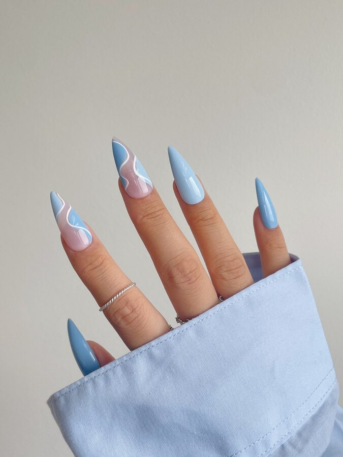 30 Best Spring Nail Ideas For 2022 : Daisy Baby Blue Nails